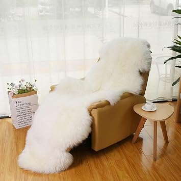 Real Sheepskin Rug Fluffy Sheepskin Throw Genuine Sheepskin Rug Sheepskin Seat Covers for Chairs Recliner Sofa 2.3x6.5ft Color Ivory