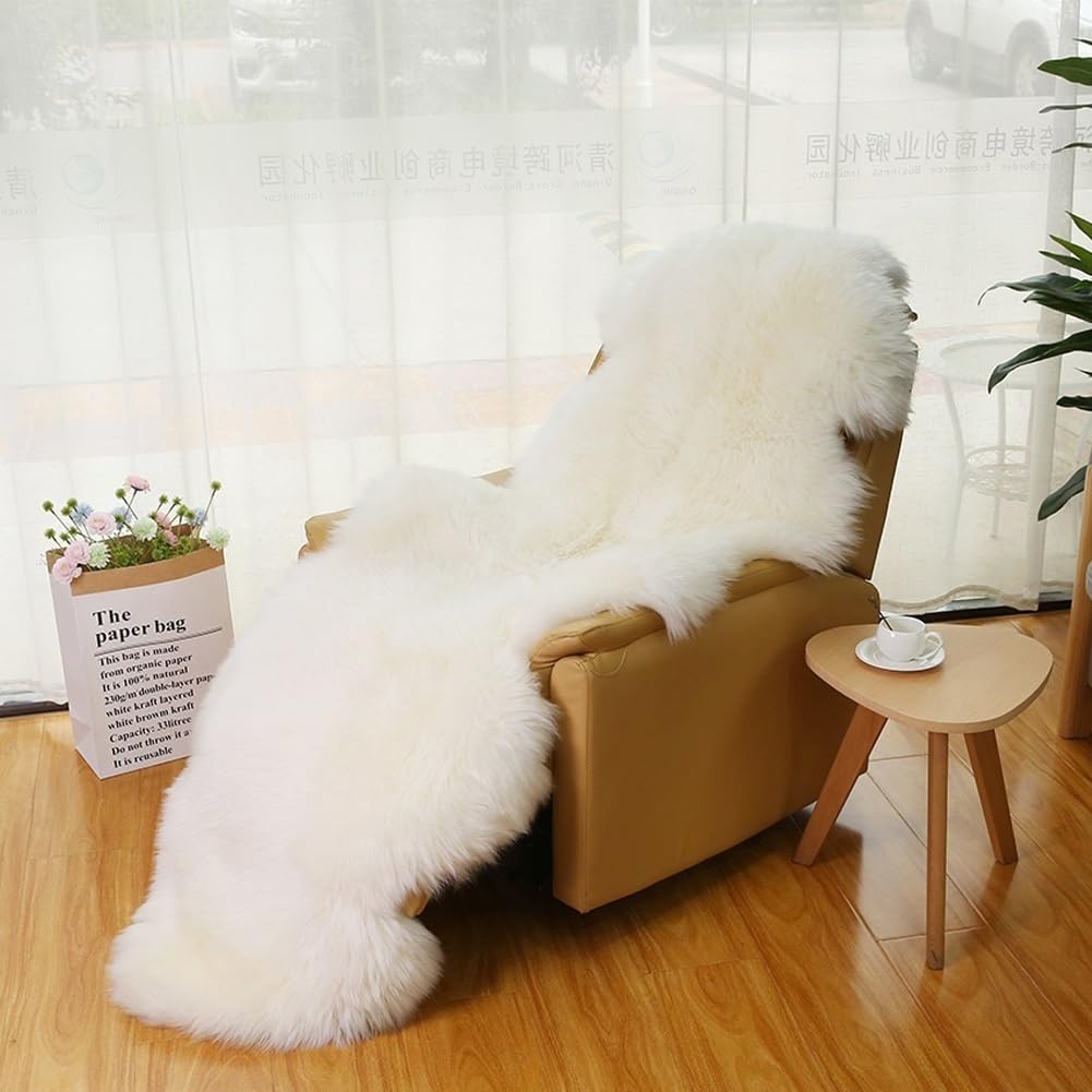 Altlue Ivory Lambskin Rug Sheepskin Real Large Fur Rug Fluffy Fur Rugs Lambskin Large For Living Room Bedroom (70 X 200 Cm) (Colour: )