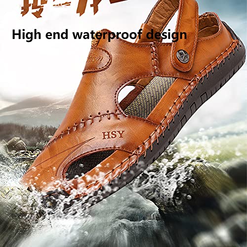 FETNHU Large Size Soft Leather Men's Breathable Outdoor Sandals,Arkget Shoes Men Sandal,Lightweight Summer Sandals for Men4