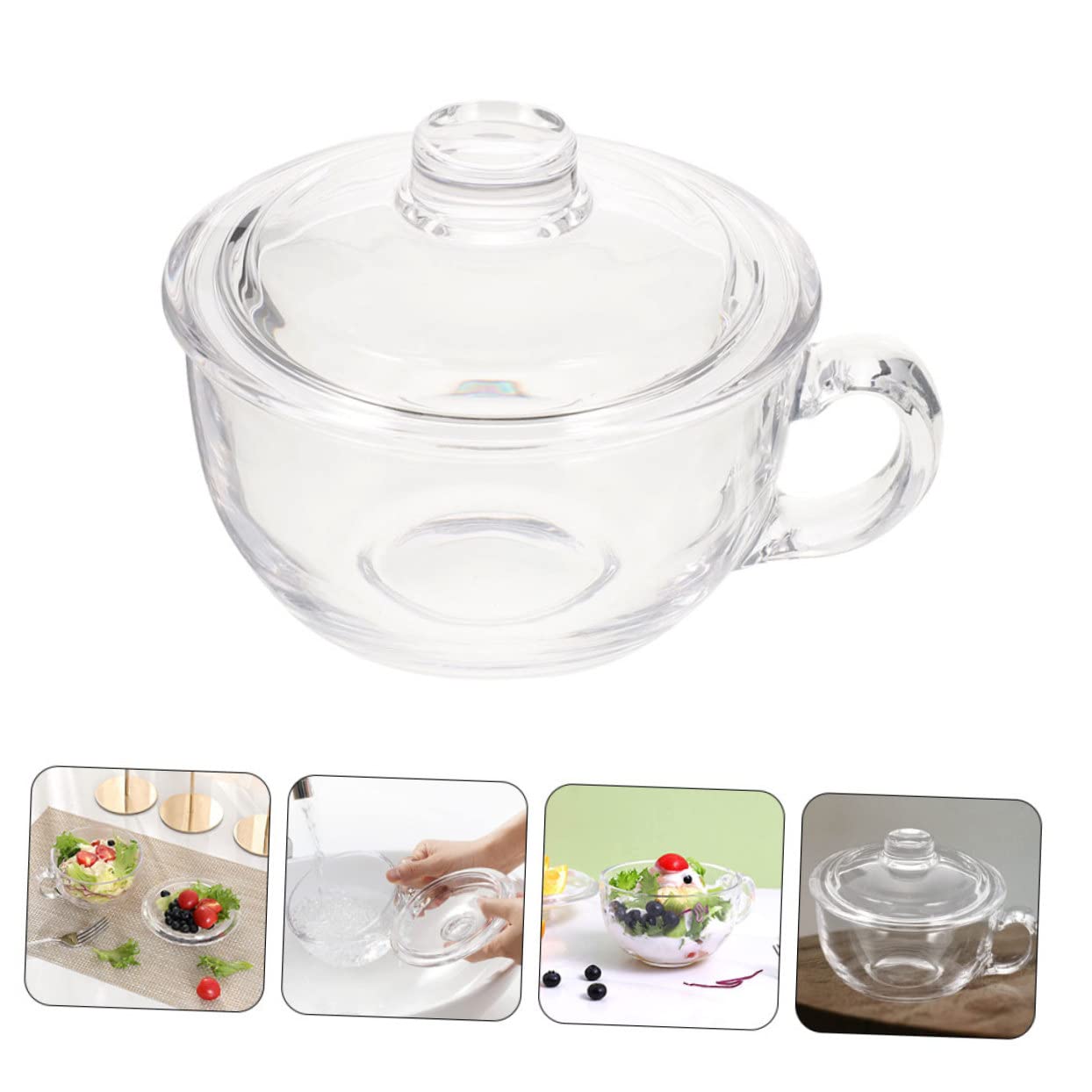 SHOWERORO Tazón De Cereales De Vidrio Transparente Con Asa Para Avena Yogur o Desayuno Para Cocina y Comidas Familiares