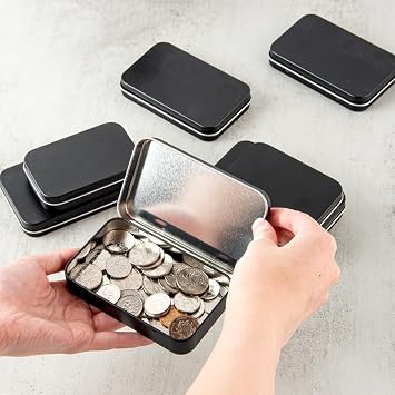 Restaurantware-Chef 101 5.8 Ounce Rectangular Tin Containers, 10 Durable Tin Boxes With Lids - Hinged Lids, Rounded Edges, Black Storage Containers, Customizable, Fits Mints, Pills, Or Herbs
