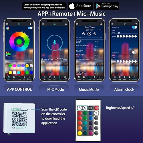 Vista 19 de AILBTON Tira de luces LED, sincronización de música, cambio de color, micrófono integrado, control de aplicación Bluetooth, cinta de luces LED