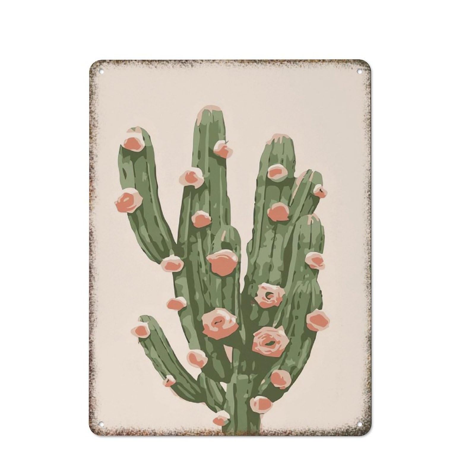 Minimalist Cactus Farmhouse Interesting Retro Metal Guest Wall Decor Plaque 8x12 inch