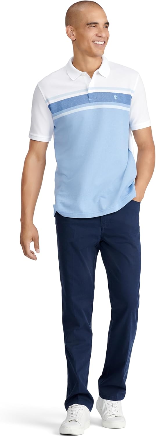 Izod Men's Advantage Performance Short Sleeve Stripe Polo Shirt, Bright White, Large - Image 3