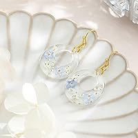 Vista 31 de Pressed Flower Earrings,Handmade Forget-Me-Not and Queen Anne's Lace Wildflower Earrings,Unique Resin Dried Flower,Perfect for Parties