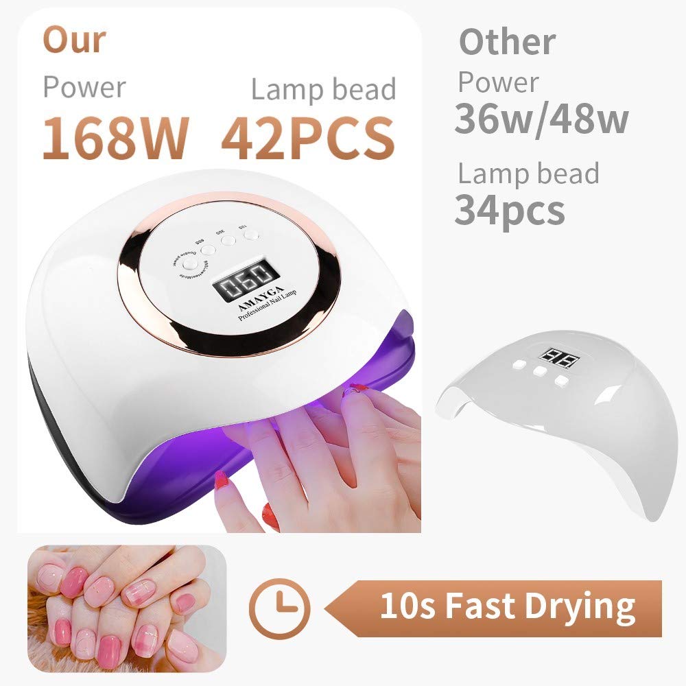 Lampada Unghie UV LED,168W Fornetto per Manicure/Pedicure Permanente Smalto Semipermanente 4 Timer con 10s/30s/60s/99s Display LED Automatico Sensore