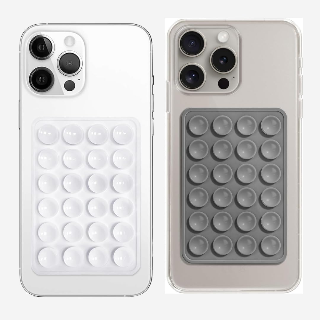 Suction Phone Case – Anti-Slip Silicone Sticky Mount Pad for Hands-Free Grip | Works on Mirror, Shower, Dashboard | Multipurpose Mobile Holder for Selfies & Videos Multicolor (Pack of 2) (WHT&GREY)-image-24