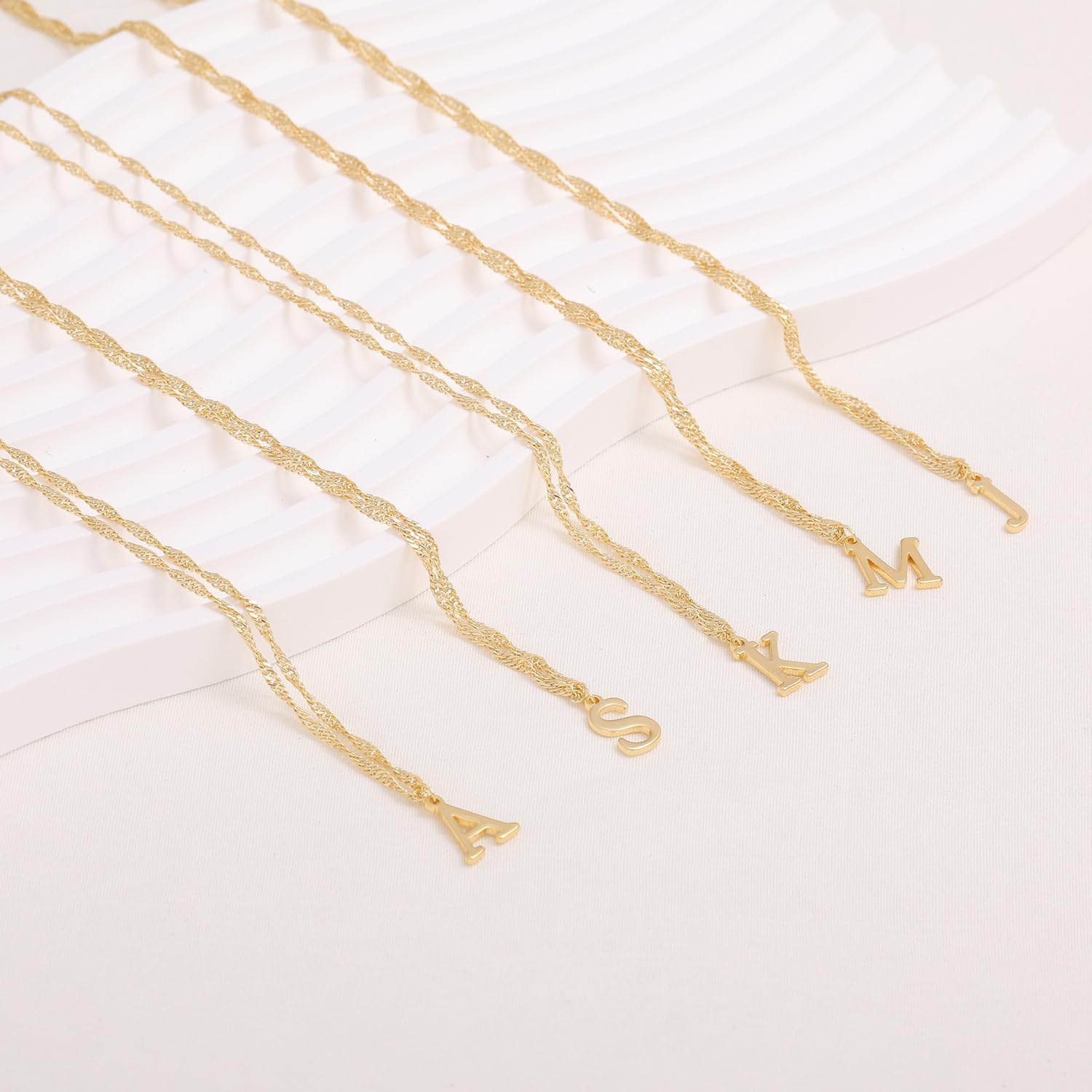 Initial Necklace for Women, Dainty 14K Gold Plated A–Z Letter Pendant, Water Wave Chain Name Necklace, Trendy Jewelry Valentines Day Gift for Her - Image 5