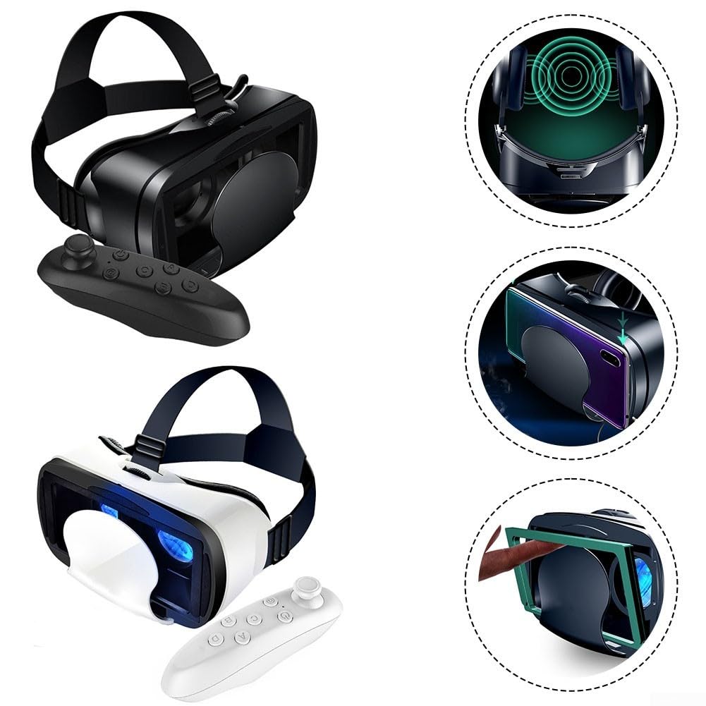 Visore per Realtà virtuale, Occhiali 3D Regolabili per iPhone e Android da 5 a 7 Pollici, con Controller per Film e Giochi per Un'Esperienza coinvolgente e Protezione degli Occhi(Bianco)