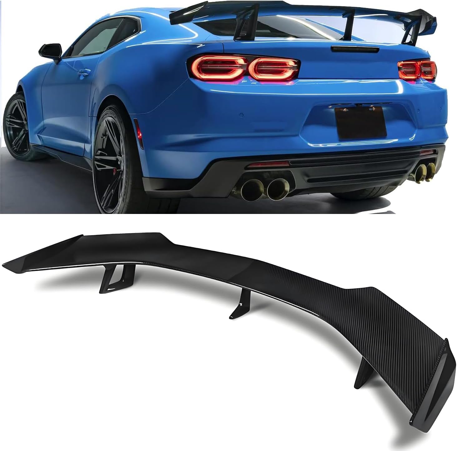 Rear Spoiler Trunk Wing ZL1 1LE Style Carbon Fieber Look Compatible with 2016-2024 Chevy Camaro All Models w/o Rear-View Camera