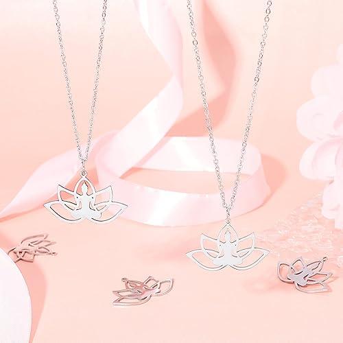 Miniatura 3 de DICOSMETIC 5 colgantes de acero inoxidable para yoga, meditación, yoga, flor de loto, dijes humanos con colgantes de plantas, joyería para hacer