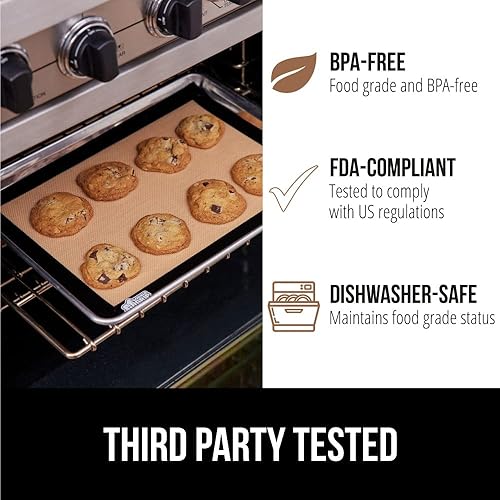 Miniatura 6 de GORILLA GRIP Tapete de silicona antiadherente reutilizable para hornear, paquete de 2, sin BPA, apto para horno para hornos tostadores, mini hojas