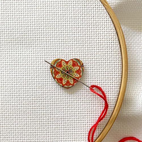 Image of DPXWCCH 4 Pieces Heart Floral Needle Minders for Cross Stitch Wooden Magnetic Needle Keepers Embroidery Needlework Accessories