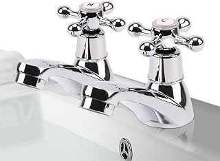 Grifos de pilar para lavabo, agua caliente y fría, grifo separado para lavabo con palanca cruzada, juego de 2 grifos de dos agujeros de diseño victoriano clásico