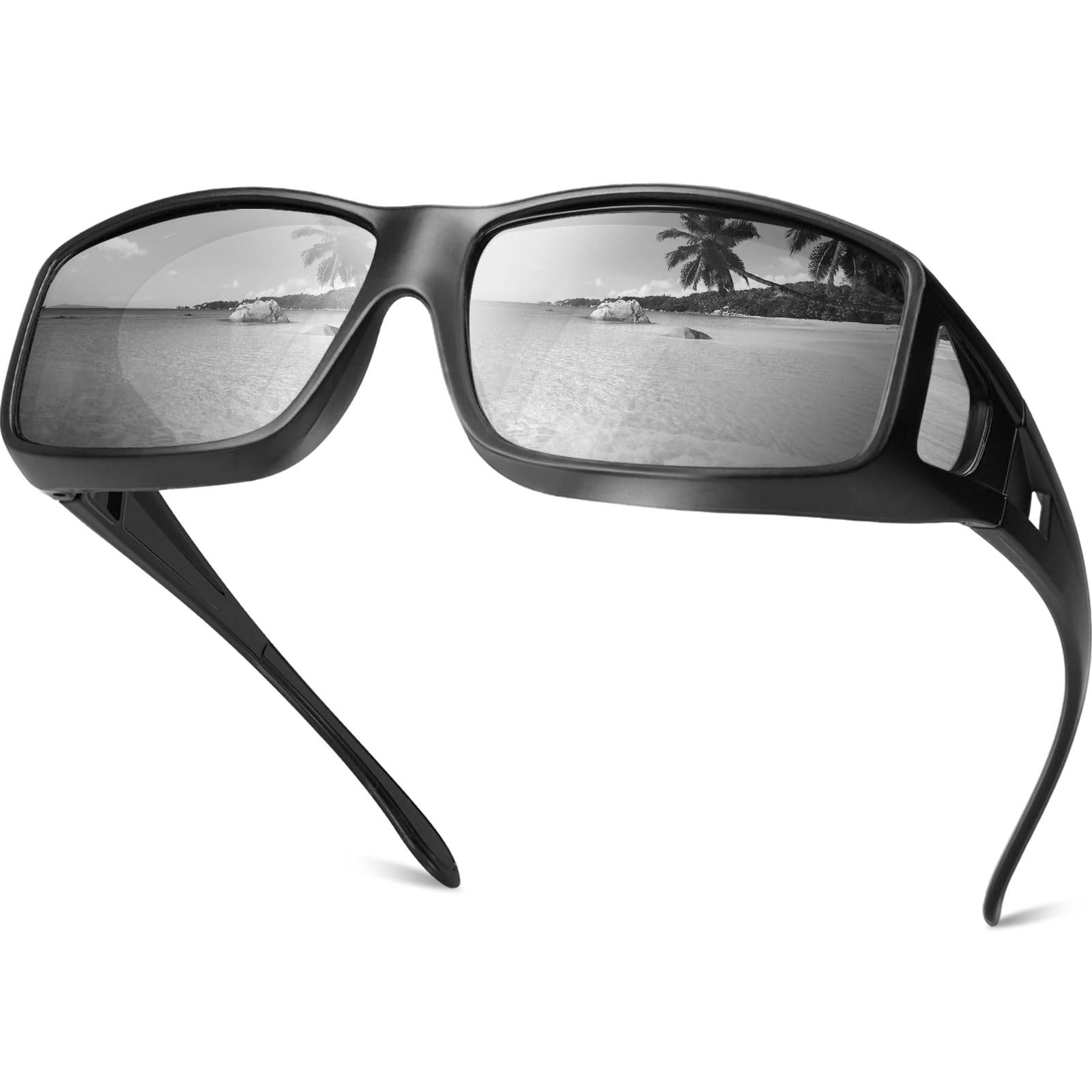 Each Cool Polarized Sunglasses Fit Over Glasses for Men Women, UV400 TAC Anti-Glare HD Lenses Driving Sunglasses for Outdoor Activities & Driving (Matte Black Frame Dark Gray Lens)