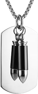 AsAlways Mens Punk Stainless Steel Waterproof Bullet Military Army Style Dog Tag Alloy Pendant Necklace with 22+2 Inch Chain