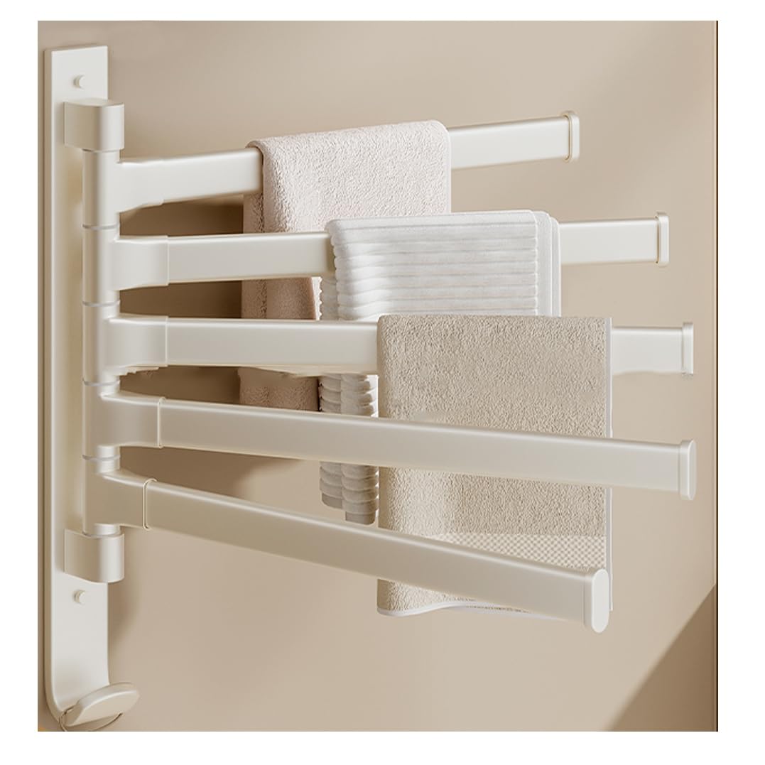 LMYSXAOZ Heavy Duty White Swivel Towel Rack - Widen Rod Swing Out Bar Space Saving Swinging for Bathroom Folding Arm Hanger Wall Mounted Towe White-5Bar