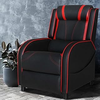 Artiss Recliner Chair PU Leather Gaming Recliners Sofa with Adjustable Backrest Footrest, Black Lounge Couch Armchair with...
