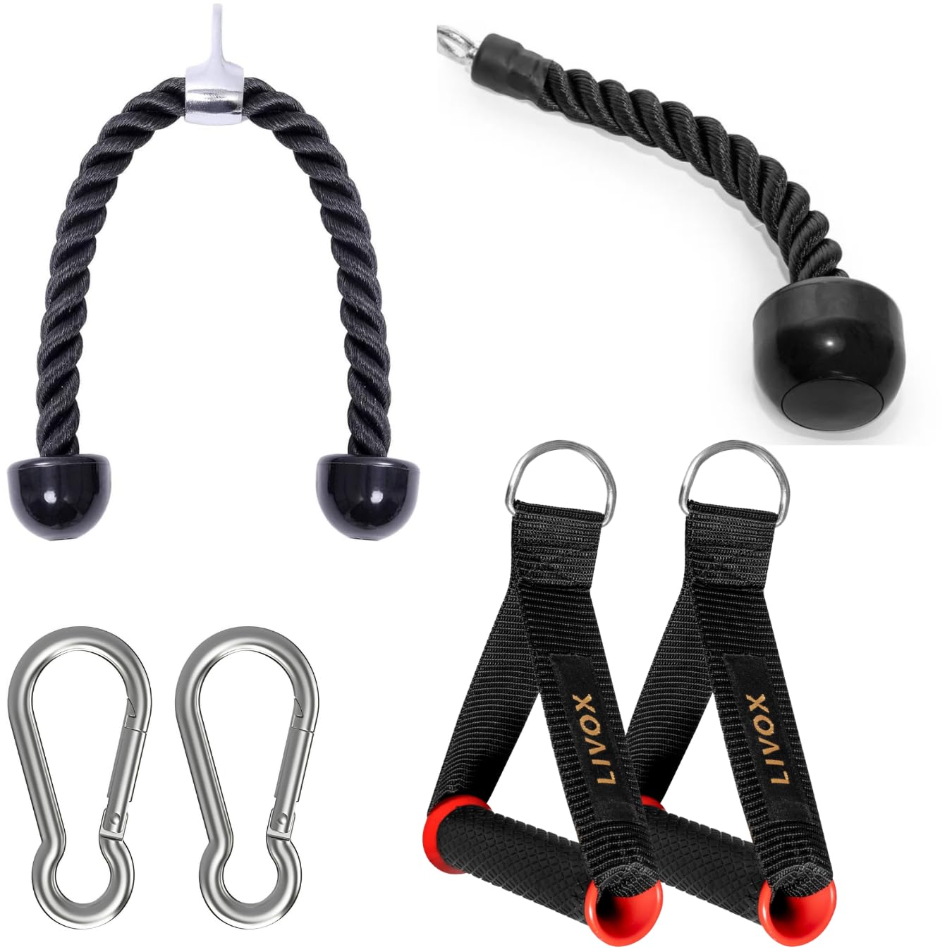 LIVOX Tricep Rope 27 Inches Fitness Cable Attachment Machine Heavy Duty Coated Solid Rubber Ends Pull Down Gym Exercise Workout Nylon Rope with Snap Hook-image-30