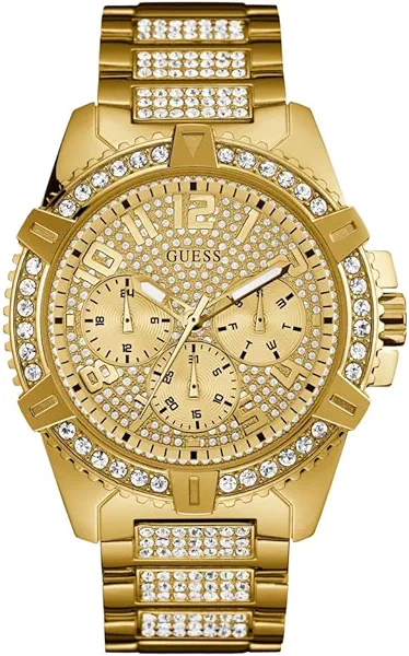 GUESS Stainless Steel Gold-Tone Crystal Embellished Bracelet Watch