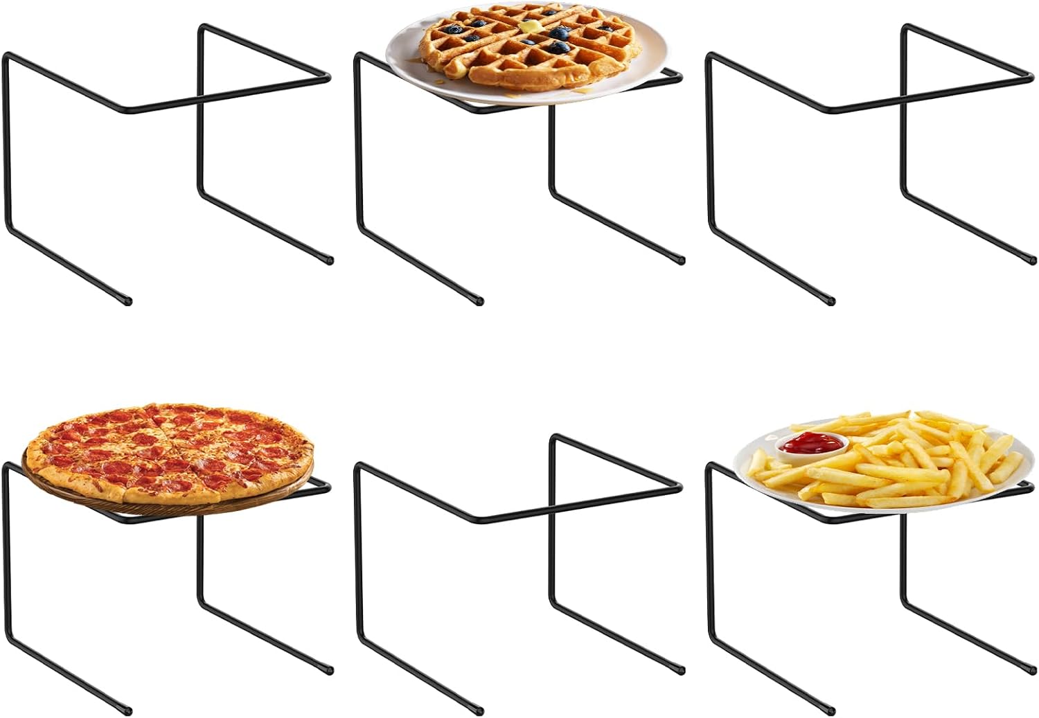 Black Metal Pizza Tray Display Serving Stands | 6 Pack pizza rack holders, ideal for home, restaurant and canteen party food display