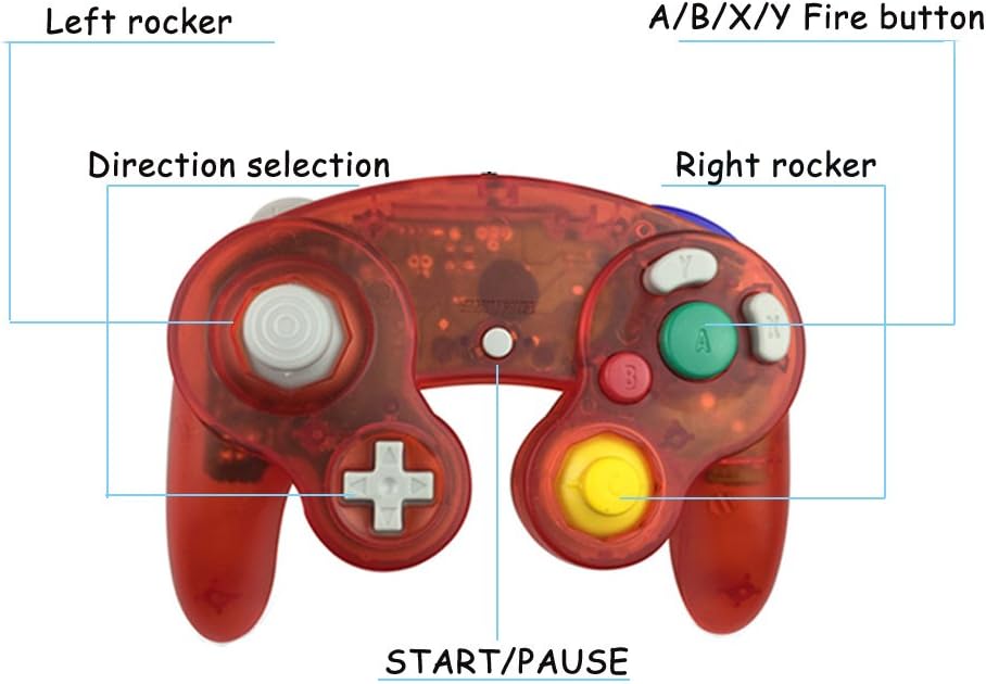 Reiso 2 Packs NGC Controllers Classic Wired Controller for Wii Gamecube (2 Packs Clear Red and Clear Blue)