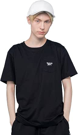 Reebok(リーボック) カジュアル Tシャツ トップス 半袖 無地 綿混 カットソー ワンポイント バックプリント 胸ポケット付き シンプル 夏服 別注 メンズ