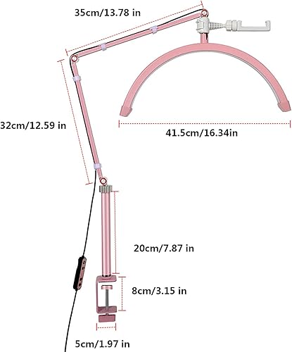 Miniatura 5 de CJSGY Luz LED de media luna para pestañas, lámpara de tatuaje, luz de esteticistas, lámpara de escritorio, luz de brazo oscilante, lámpara de