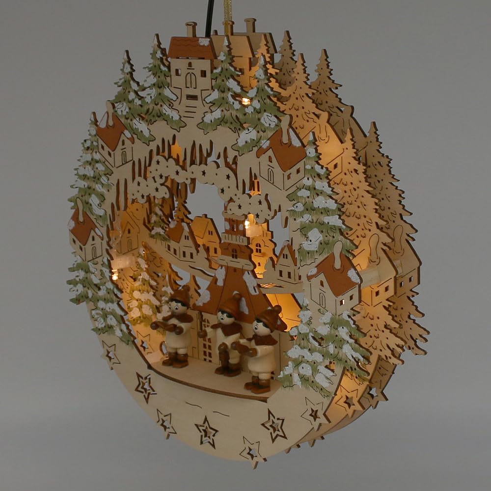 Wichtelstube-Kollektion Holz Fensterbild Seiffener Kirche mit Kurrenden Weihnachtsdeko fürs Fenster, 30 x 6 x 28 cm inkl. Adapter 4,5 V; LED Fensterbilder Weihnachten