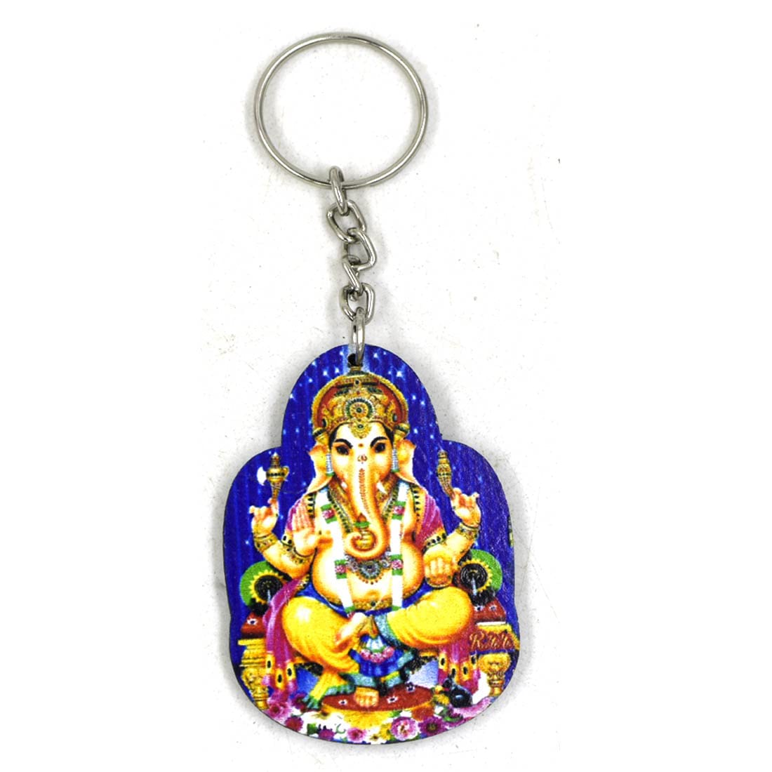 Leaf Green Ganesh Wooden Multicolor Decorative Key Chain-image-32