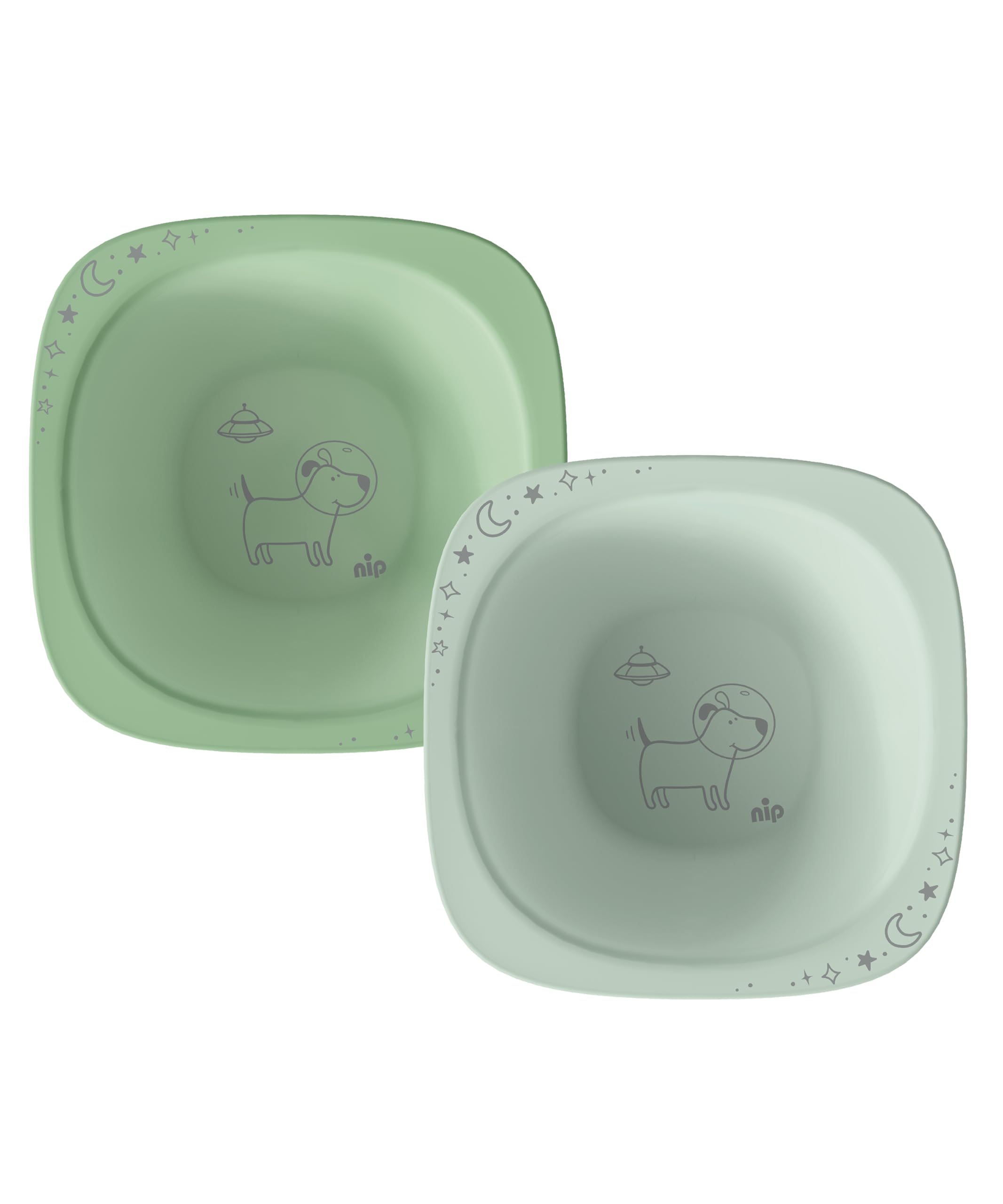 nip – Breischale | Nachhaltige und bruchfeste Babybrei Schüssel ab 4 Monaten. Ergonomische Baby Schüssel aus über 90% nachwachsenden Rohstoffen, ideal für Beikost | 2 St., Hellgrün