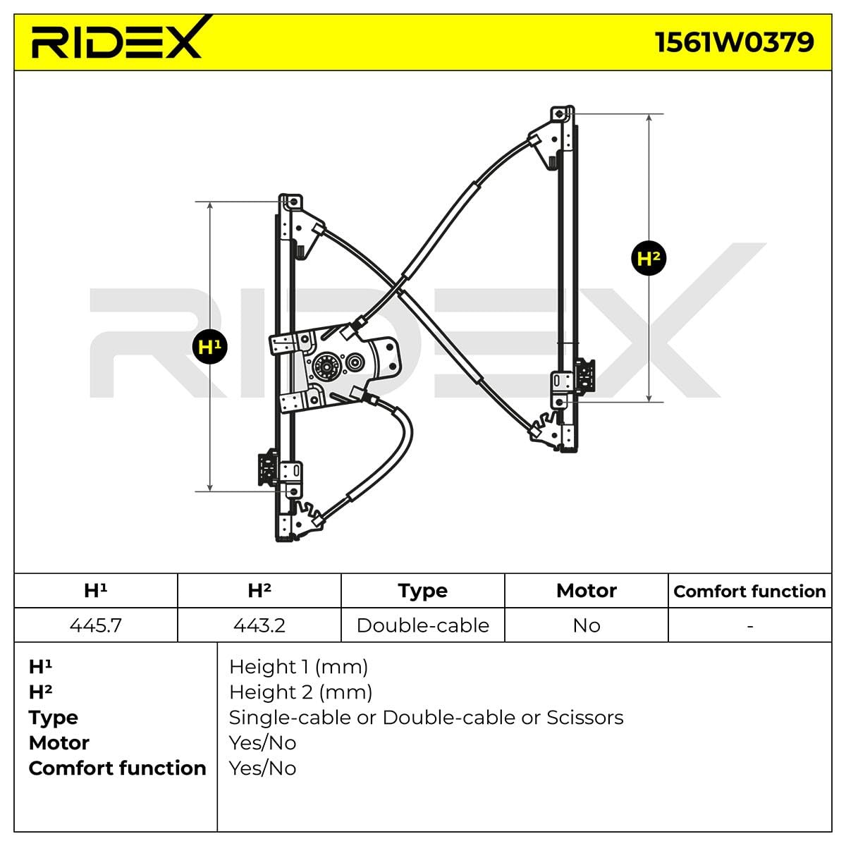 RIDEX 1561W0379 Elevalunas eléctrico Delante, Derecha sin electromotor Compatible con CITROËN C5 III Familiar RW
