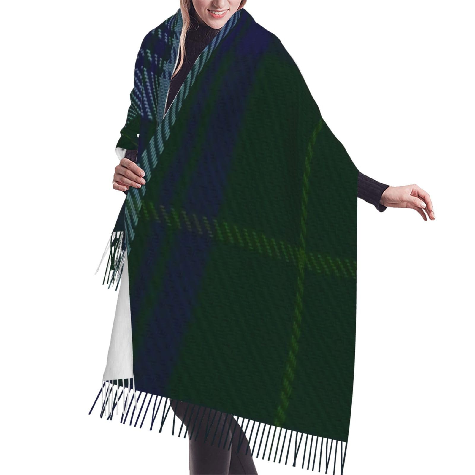 IUBBKI Jones Of Wales Clan Family Tartan Cashmere Fringe Scarf Autumn And Winter Silk Scarves Are The Most Soft And Comfortable., Black