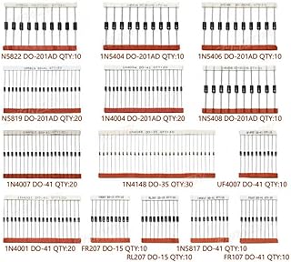 200Pcs 14 Value Rectifier Schottky Ultra Fast Diodes 1N4001 1N4004 1N4007 RL207 1N5404 1N5406 1N5408 UF4007 FR107 FR207 1N5817 1N5819 1N5822 1N4148 Kit Assortment