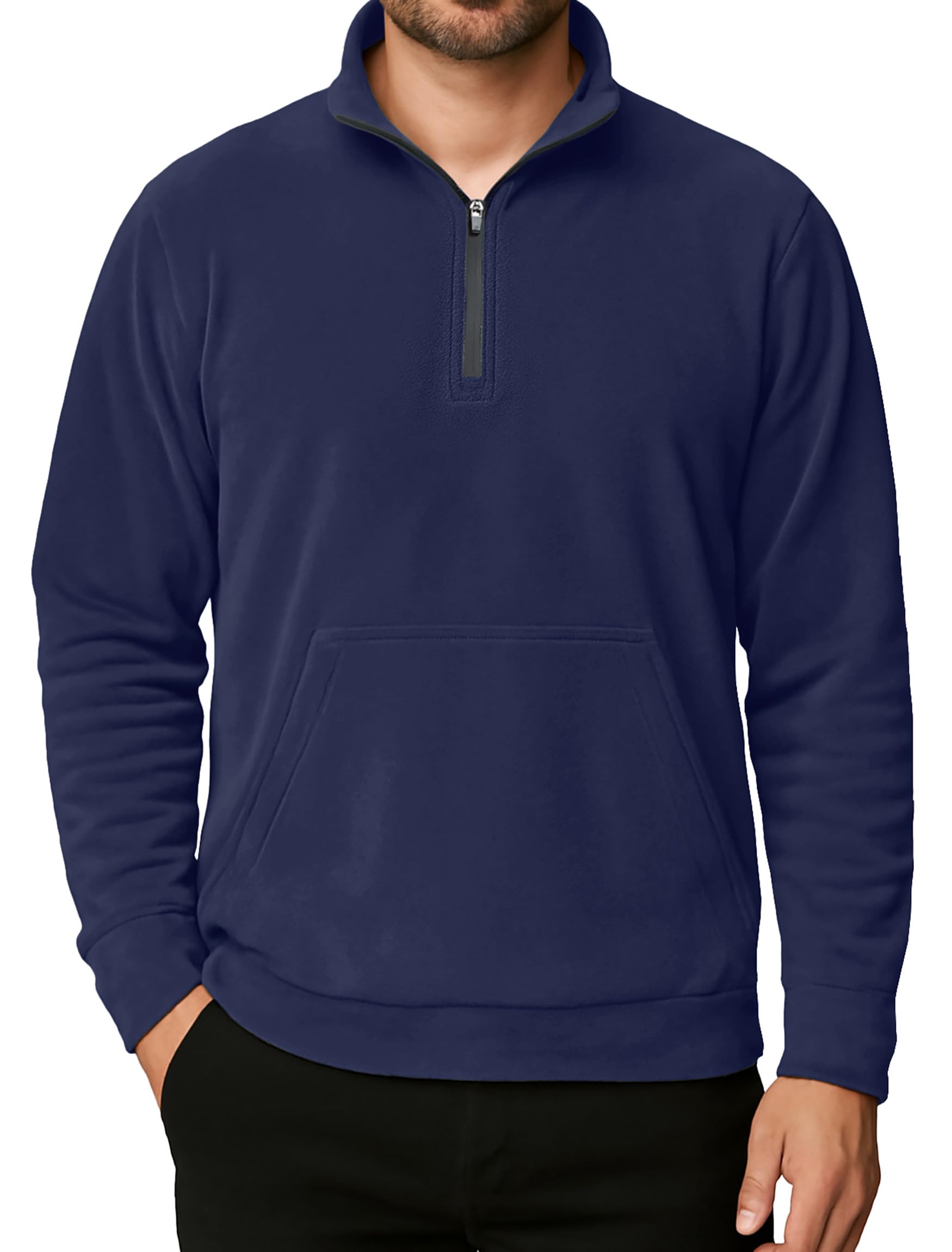 Askdeer Men's Quarter Zip Pullover Mock Neck Polar Fleece Sweatshirt Thermal Winter Sweater with Pocket