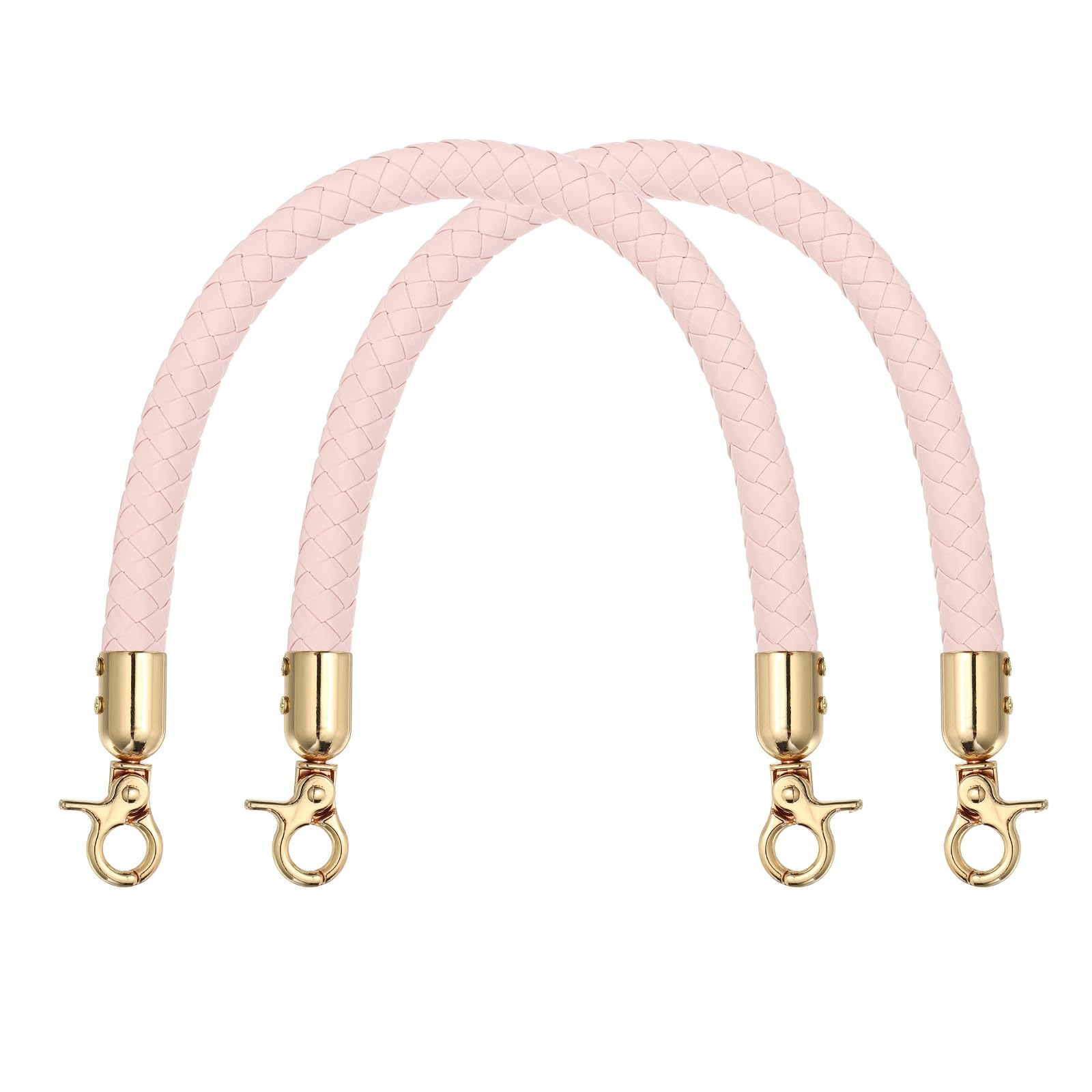 sourcing map 2Pcs PU Leather Handbag Handles, 35cm/14 Short Braided Purse Strap Replacement with Buckle, Leather Shoulder Bag Straps Purse Handles for Underarm Crochet Bags DIY Making, Pink