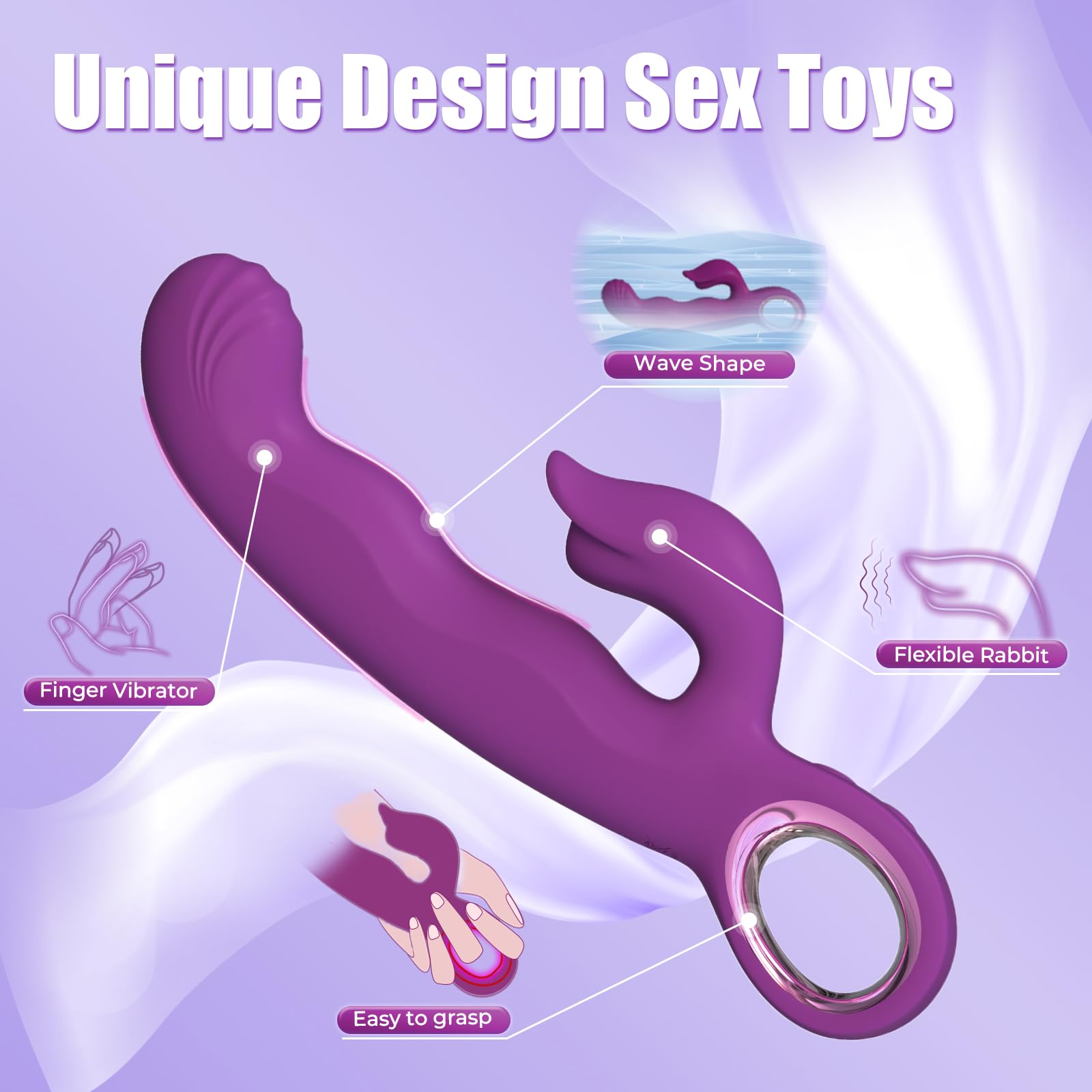 Thrusting Vibrator Adult Sex Toys, 3 in 1 G Spot Finger Vibrator Women Sex Toys - 7 Thrusting & 7 Vibrating Modes, 8.3 Inch Thrusting Dildo Adult Toys Clitoral Stimulator for Women Couples (Purple)