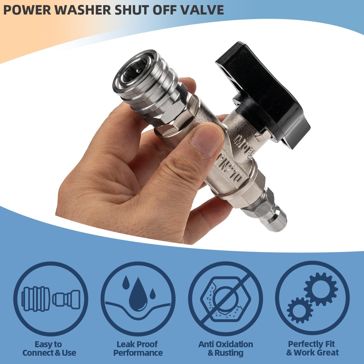 Brass Pressure Washer Shut Off Ball Valve – 3/8" Male Quick Release Coupler, Gold/Silver Finish