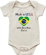 Made in America with Brazilian Parts Baby Bodysuit, Funny Brazil USA Baby Outfit, Mixed Heritage Infant Clothes, Cute Cultural Toodler Shirt Multi Color