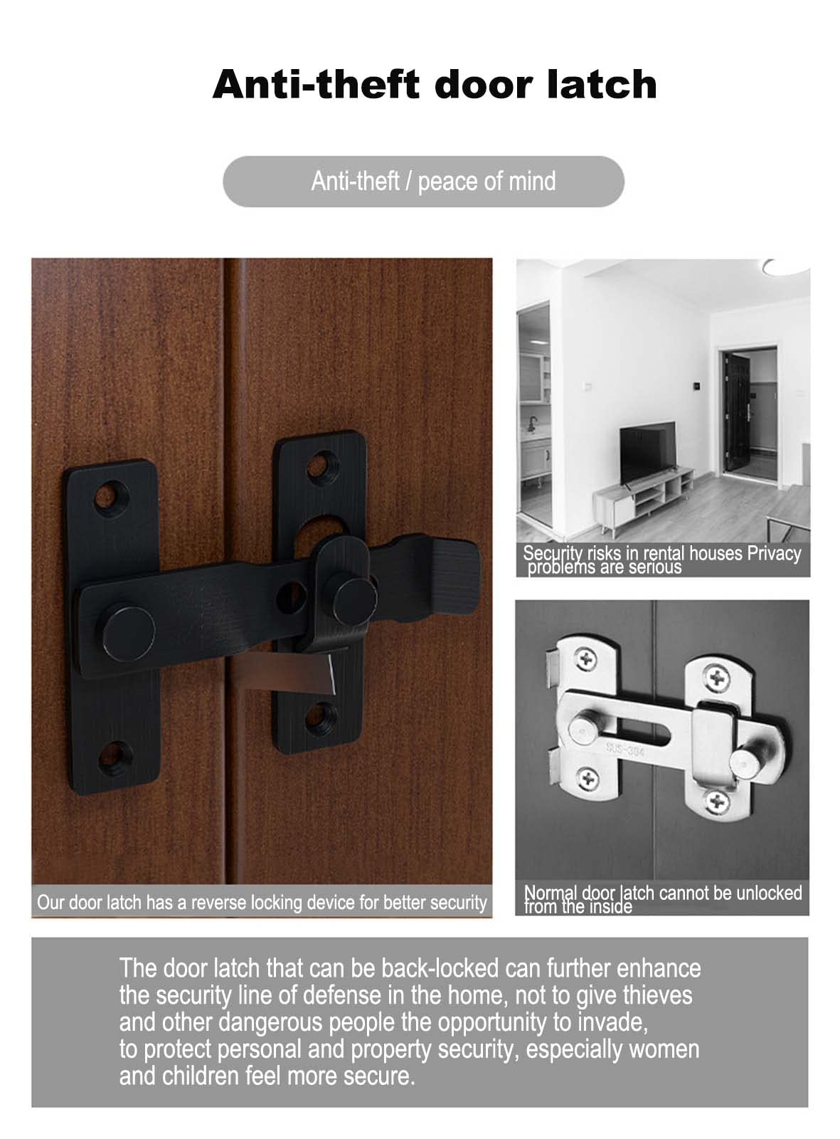 Zaunriegel Türschloss-Hardware, verstellbarer Diebstahlschutz, Zauntürschloss, Scheunentürriegel, Scheunentürschlösser und Riegel (schwarz)