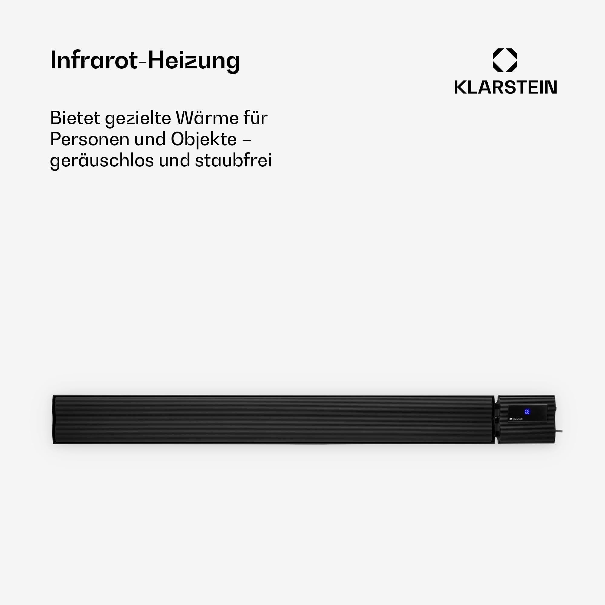 blumfeldt Heizstrahler, Elektrische Heizung für Terrasse & Garten, Infrarotstrahler mit Fernbedienung, Timer, LED-Anzeige, IP44 Infrarot Heizstrahler, CO2-Freie, Energieeffiziente Heizung, 3000W
