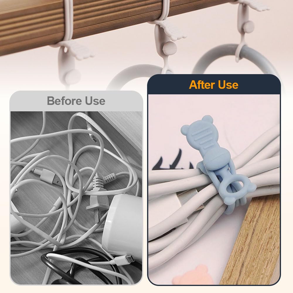 10Pcs Reusable Silicone Cable Ties - Cord Organizer For Wires, Earphones, Chargers (White)