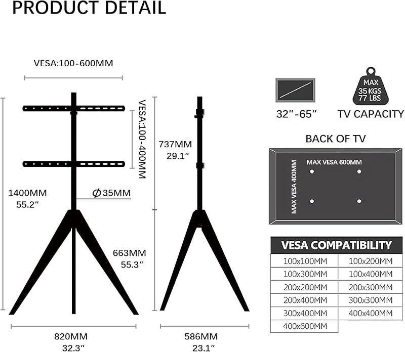 Solid Wood Corner Tripod TV Floor Stand for 32-65 Inch TVs image 2