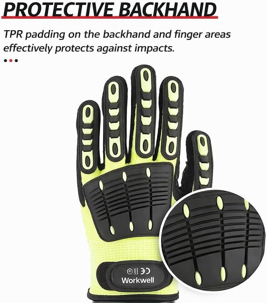 12 PACK Cut-Resistant A5 Fluorescent Yellow Work Gloves, Nitrile Non-Slip, 13 Gauge HPPE, TPR Impact Protection