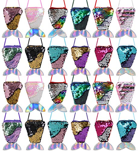 24 Pieces Mermaid Tail Coin Purse Mermaid Tail Sequin Crossbody Coin Wallet Bags for Kids Little Girls Mermaid Birthday Party Favors Goodie Bag Fillers Xmas Gifts