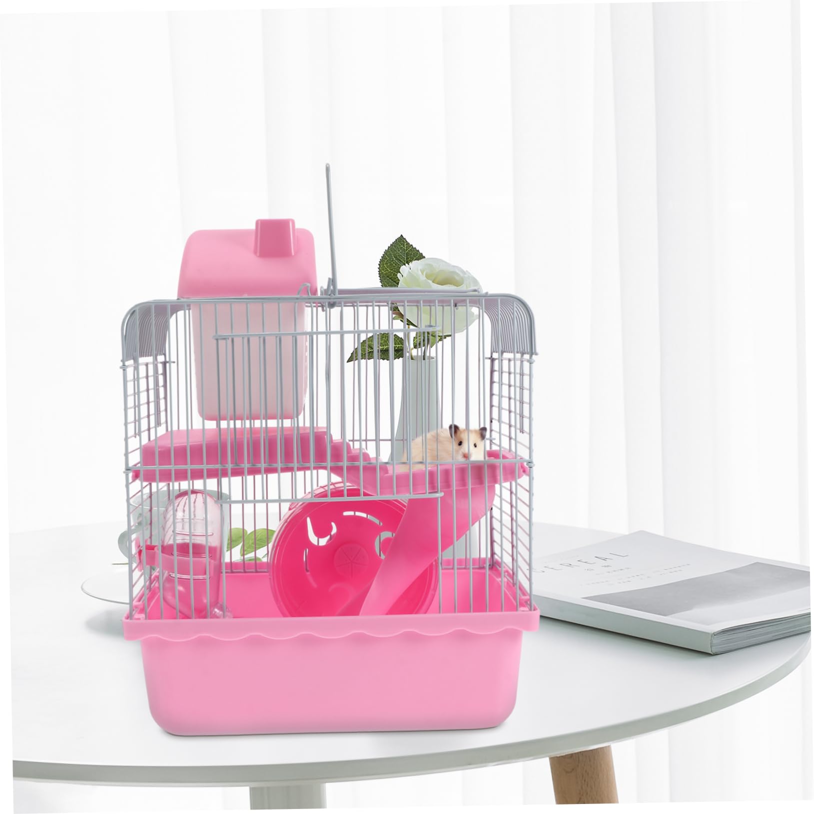 Jaula Doble para Hámster y Mascota, Cabaña de Juego Rosa