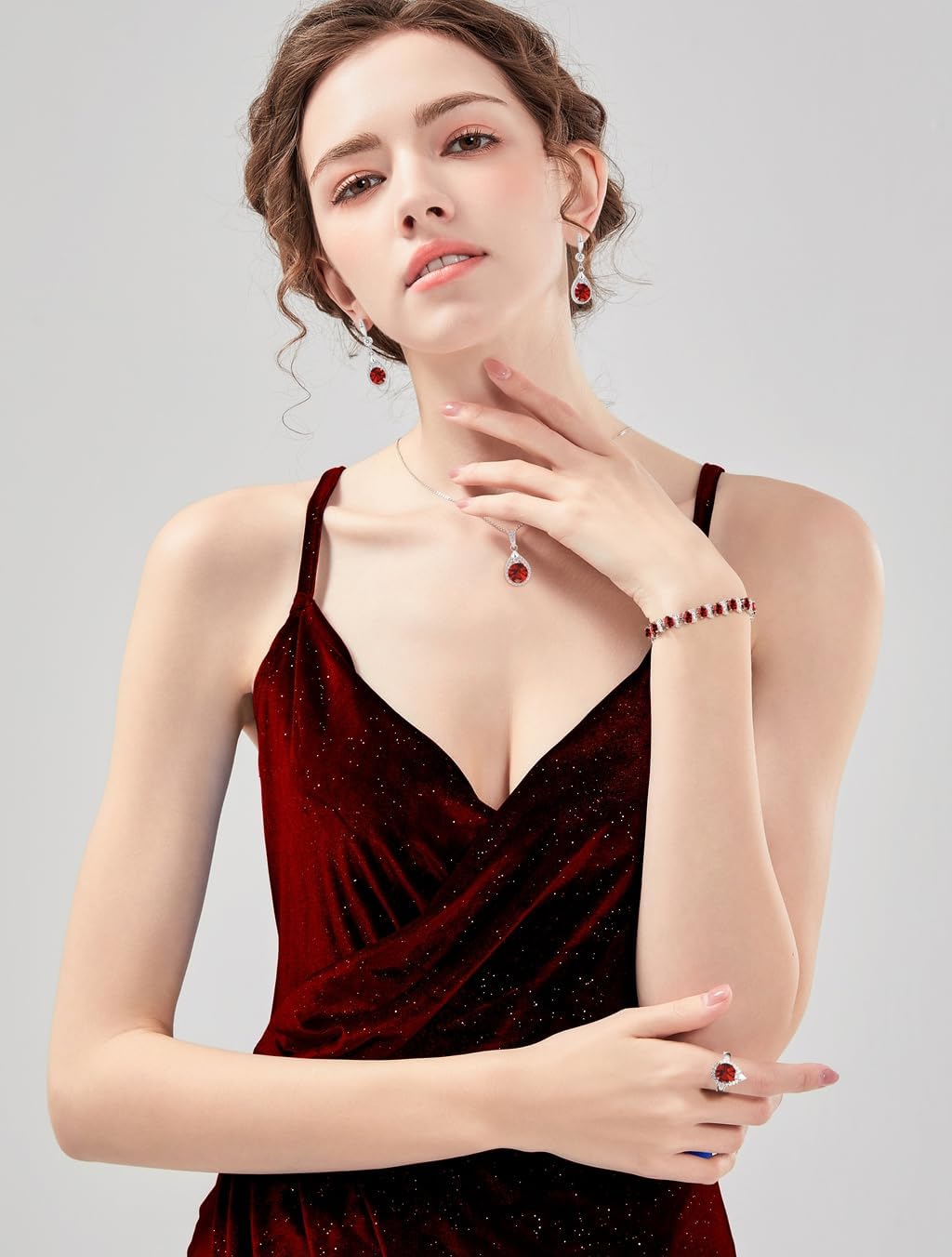 LMXXVJ Jewelry Set For Women,Platinum Plated Necklace Ring Earrings Bracelet Costume Jewelry Set Mother's Day Christmas Birthday Thanksgiving Day Gift for Mom/Wife - Image 2