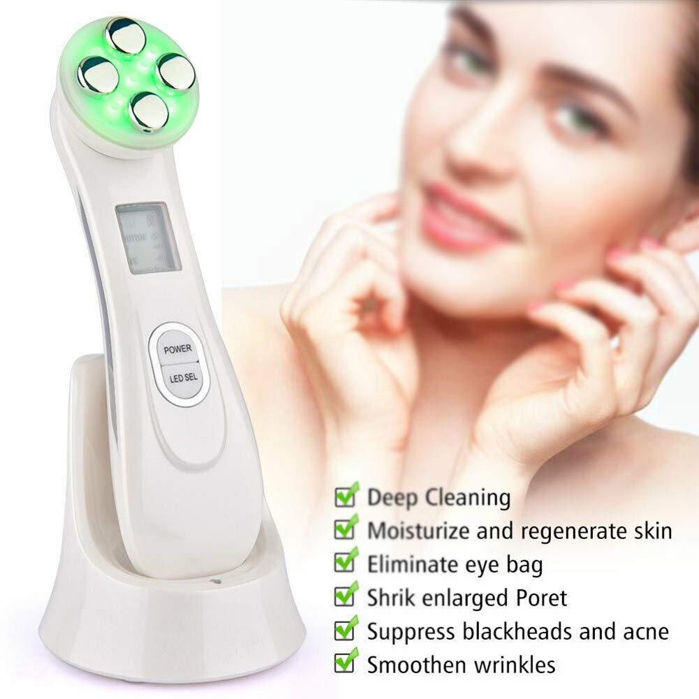 Aparato Facial Ultrasonido, carga de inducción inalámbrica USB Terapia de luz LED Máquina de elevación facial de alta frecuencia antienvejecimiento, 6 modos Masajeador antiarrugas (negro)