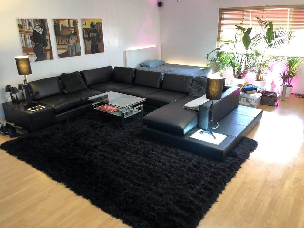 5x7 Feet Black Crow Color Area Rug Carpet Rug Solid Soft Plush Pile Shag Shaggy Fuzzy Furry Modern Contemporary Decorative Designer Bedroom Living Room Office Space Hand Woven Polyester Made