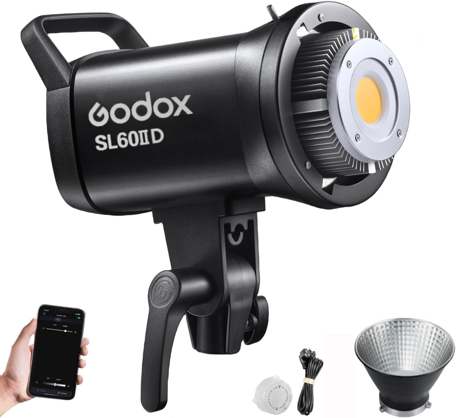 Godox SL60IID LED lampa wideo 70 W, 18600 luksów, 1 m, 5600 K, COB LED, aplikacja Bluetooth i bezprzewodowy pilot zdalnego sterowania 2,4 G, wbudowane 8 efektów FX, TLCI/CRI 97+/96+Bowens Mount Studio